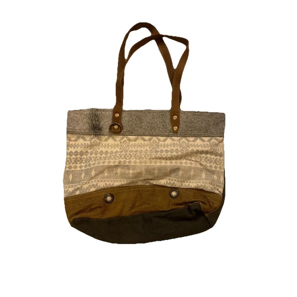 Women’s Leather Handbag Boho Western Southern Tribal Hair-On Tote Bag